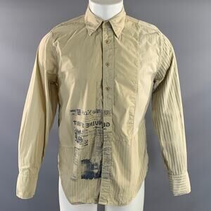 IKKS Size M Beige Stripe Cotton Button Up Long Sleeve Shirt